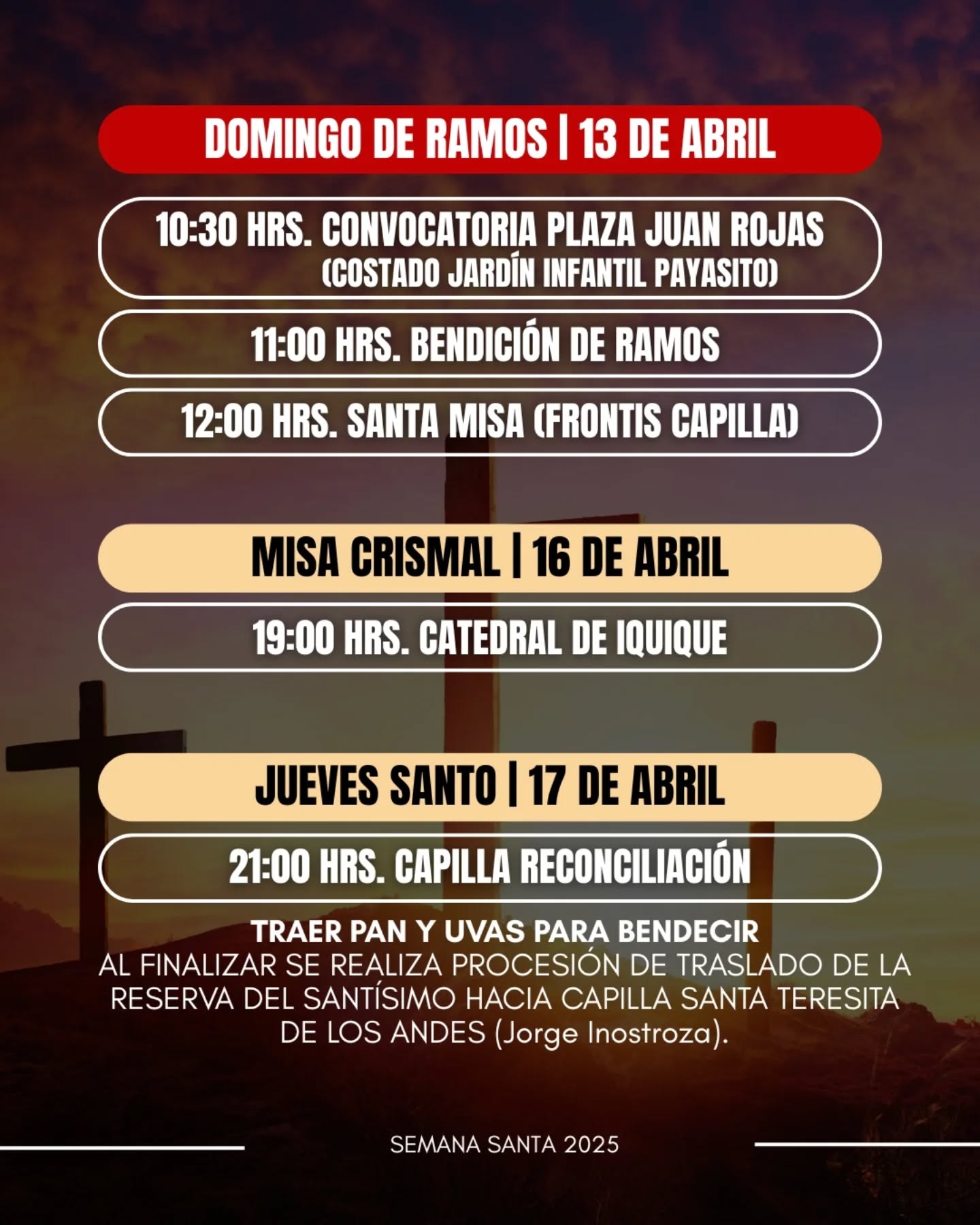 Semana Santa 2025 en Capilla San Lorenzo de Iquique