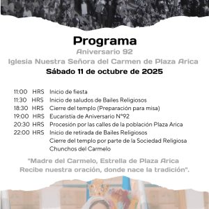 Aniversario 92 Iglesia Nuestra Señora del Carman de Plaza Arica