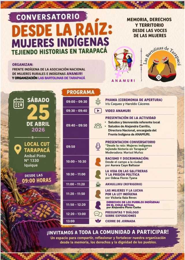 Conversatorio “Desde la raíz Mujeres indígenas tejiendo historia en Tarapacá”