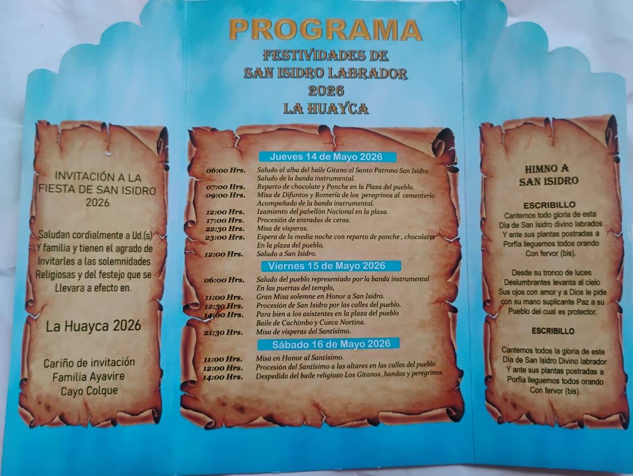 Festividades San Isidro Labrador 2026 La Huayca