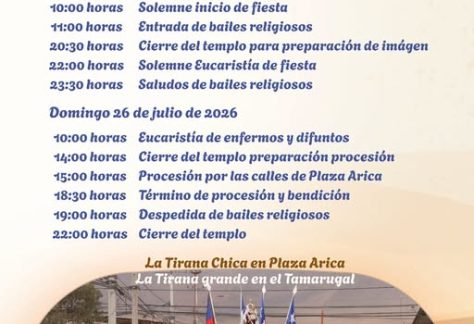Programación 2026 Octava Virgen del Carmen en Plaza Arica de Iquique