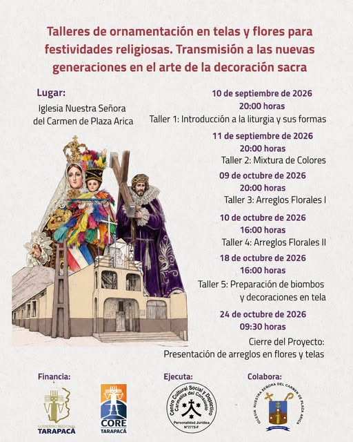 Talleres de ornamentación en telas y flores para festividades religiosas